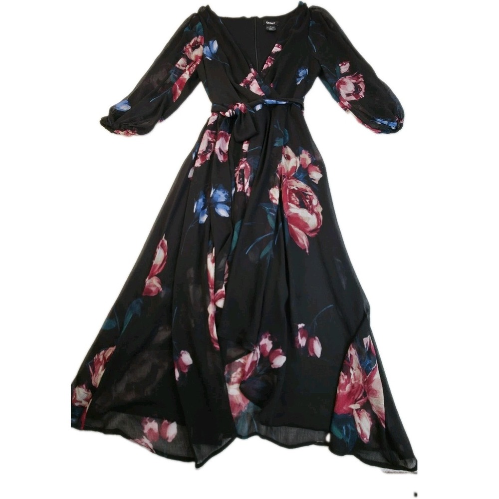 DKNY Floral Tie Waist Balloon Sleeve Dress Cottagecore Size 10 Romantic